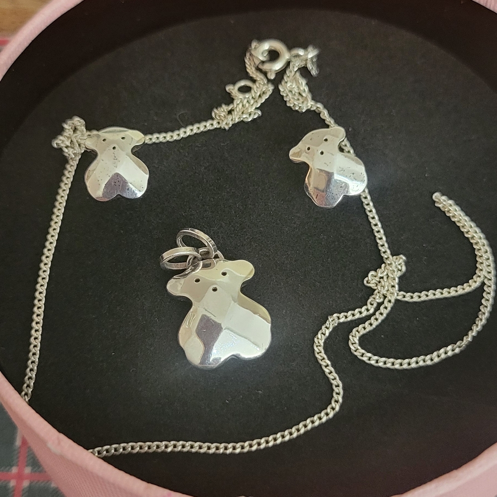 Retired Tous Elegant Silver Original Tous Necklace, and Earring Set